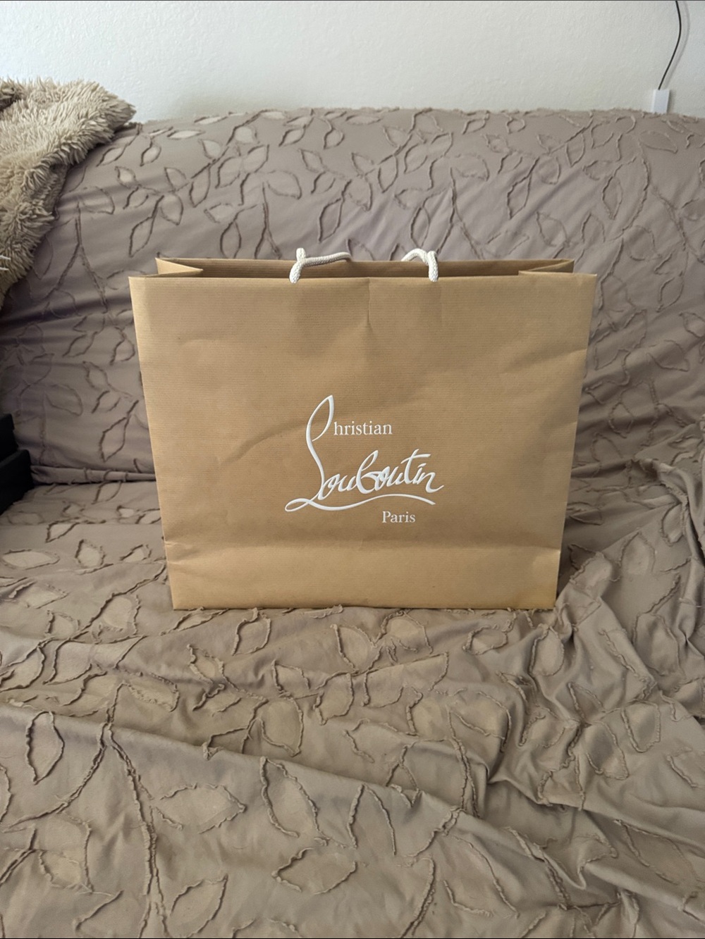 Christian Louboutin Brown Paper Gift Bag with White Logo